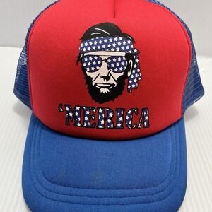 New Abraham Lincoln 'Merica Patriotic Adult Trucker Hat USA SnapBack NWT